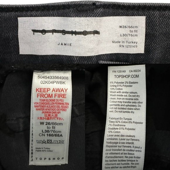 TopShop Jamie High Waisted Rise Skinny Leg Faded Black Jeans Stretch 4 26x30 - Picture 14 of 16